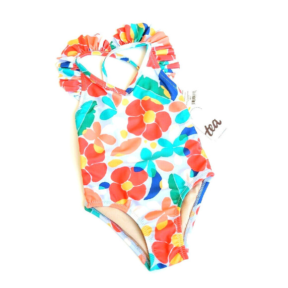 New Tea Collection 2T Swimsuit Hibiscus Ruffle NEW nwt Swim - Picture 1 of 4